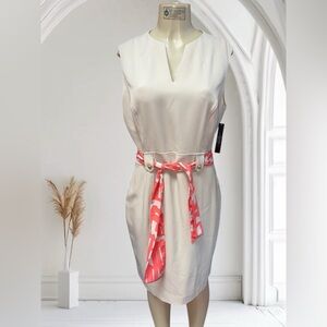 NWT Tahari Cream Sleeveless Sheath Midi Dress